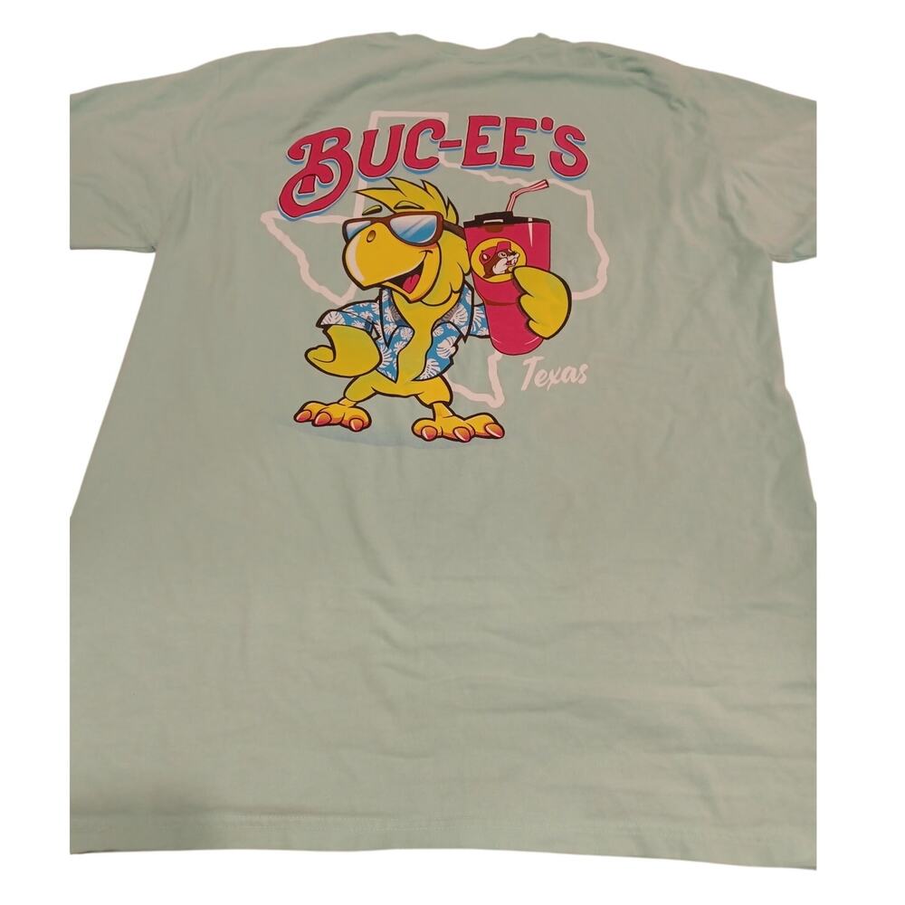 Buc-ees Texas Parrot Aqua T-shirt Bucee Beaver Truck Stop Graphic Tee - Size AM